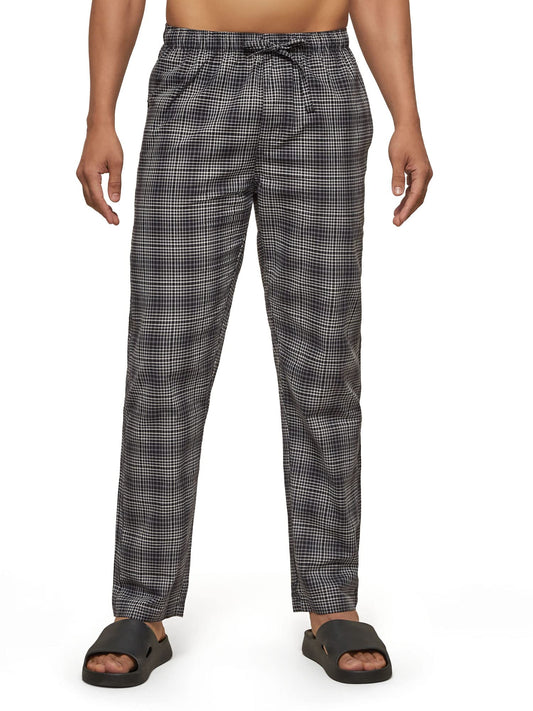 XYXX Mens Super Combed Cotton Checkered Checkmate Pyjamas [Pack of 1] Elasticated Waist, Drawstring | Loungewear for Men in Bla