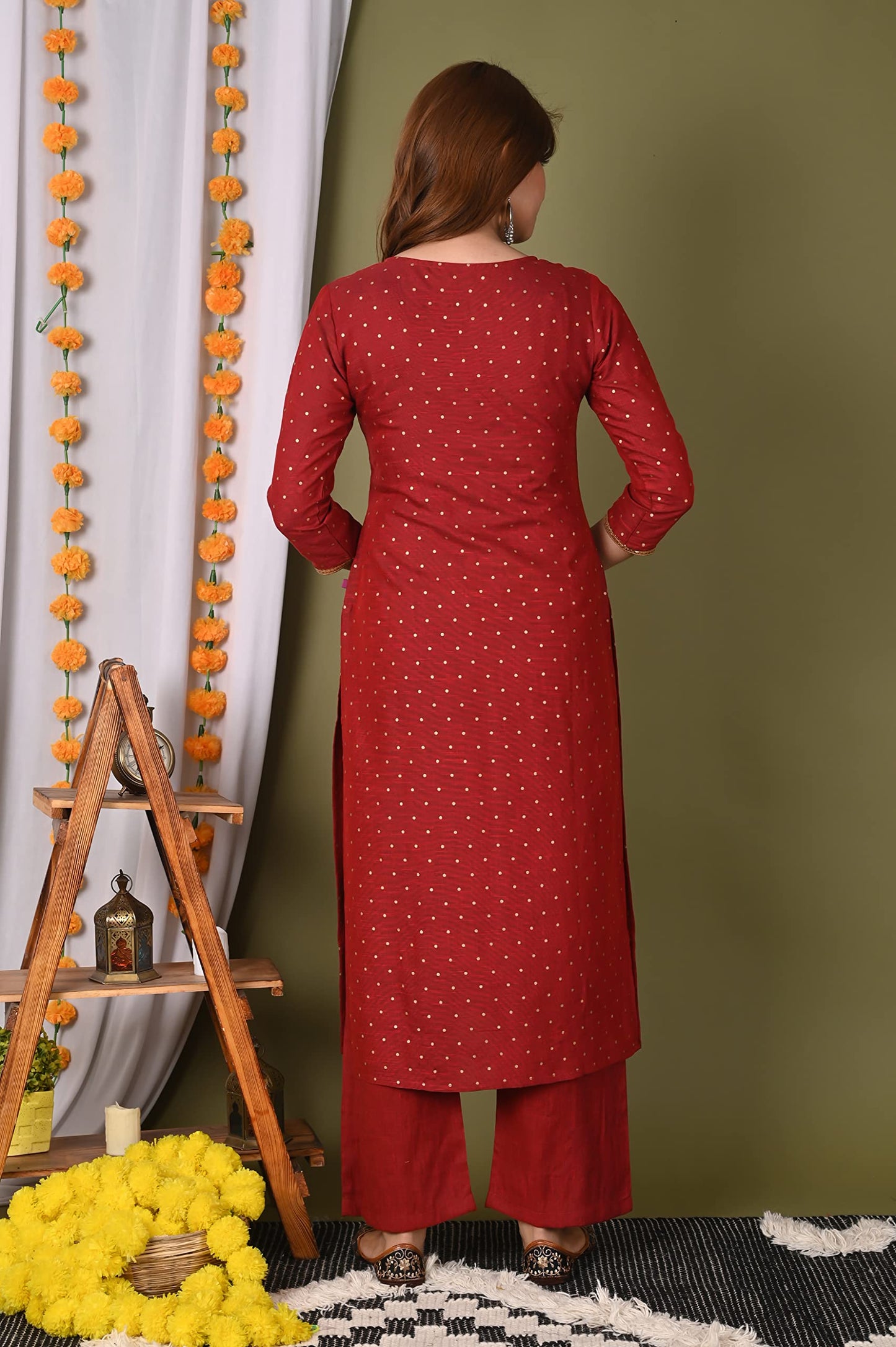 ANNI DESIGNER Women's Cotton Blend Straight Printed Kurta with Palazzo and Dupatta (PRITU)
