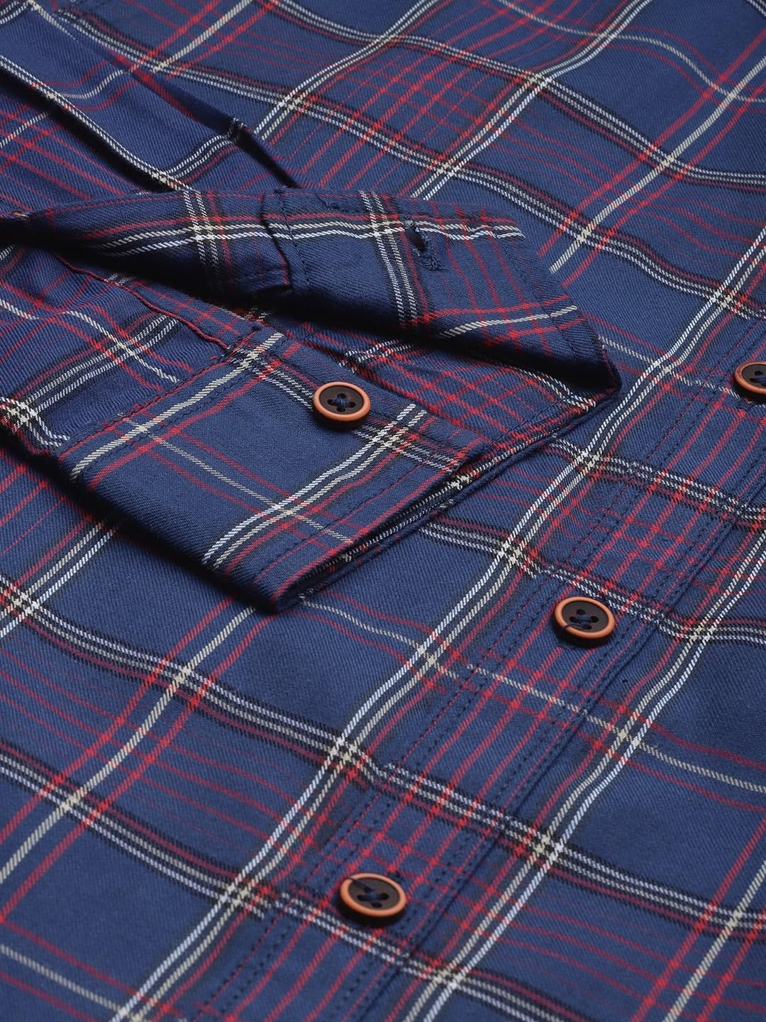 The Indian Garage Co Men Blue Checkered Slim Fit Casual Shirt