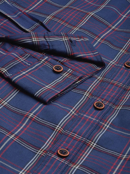 The Indian Garage Co Men Blue Checkered Slim Fit Casual Shirt
