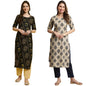 Pinkmint Printed Round Neck Kurta Set For Women Ll Kurti & Pant Set For Women Ll Regular Fit Kurta Set (Pack Of 2)