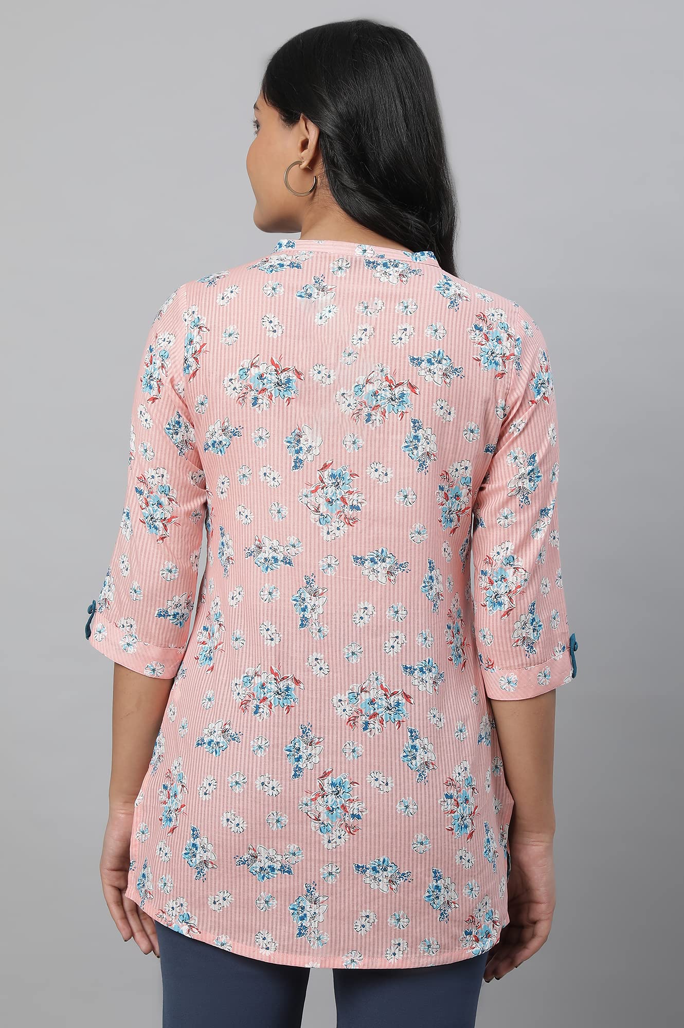 Aurelia Peach Striped Cotton Regular Kurti For Women