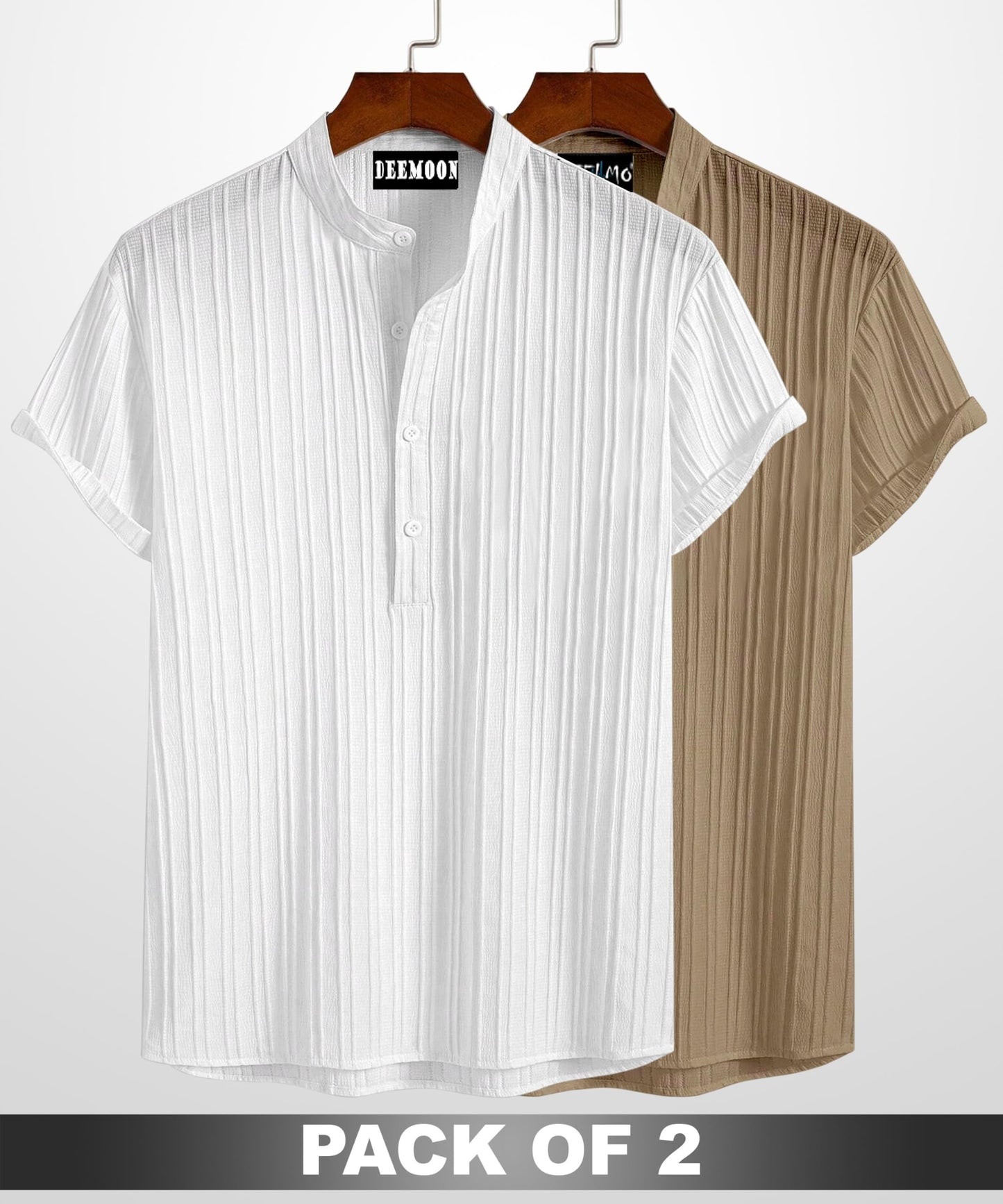 Deemoon Combo Of MenS Polyster Kurta With Mandarin Collar, Half Placket Buttons, Front Pocket | Half Sleeves | Soft & Breathabl