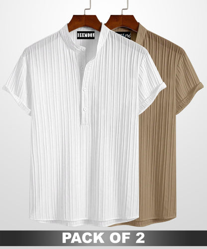 Deemoon Combo Of MenS Polyster Kurta With Mandarin Collar, Half Placket Buttons, Front Pocket | Half Sleeves | Soft & Breathabl