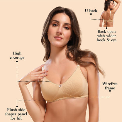 Main Title Enamor A055 Cotton Comfort Shaper With Detachable Straps T-Shirt Bra - Non-Padded, Wirefree & High Coverage
