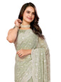 Vairagee Women Soft Georgette Emroidery Saree With Sequence Work Unstitched Blouse (6246)
