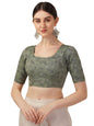 Oomph! WomenS Indian Ethnic Wear Designer Bandhani Pattern Boat Neck Half Sleeve Cotton Green Blouse For Saree Or Lehnga And Bl