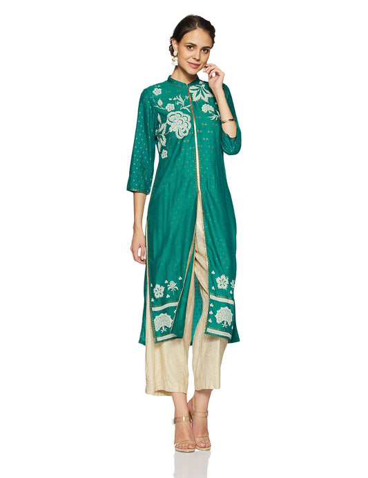 W for Woman Women's Silk, Cotton Straight Kurta