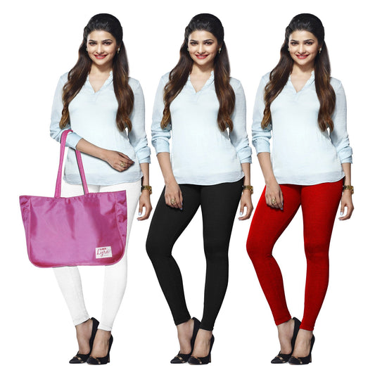 Lyra Women Solid Premium Cotton Ankle Length Leggings | Mid-Waist | Fashionwear Multicolour