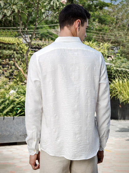 Thomas Scott Premium Embroideried Long Sleeve Casual Shirt for Men White