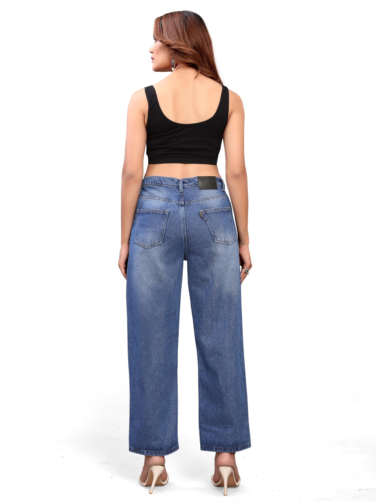 ELLITI Womens Knee Cut Stone Blue(Dark Blue) Regular Fit High Rise Relaxed/Boyfriend Fit, Wide Leg, Bell Bottom, Pure Denim Bel
