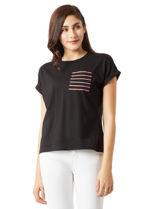 Miss Chase WomenS Super Soft Round Neck Continuous Short Sleeves Cotton Solid Twill Pocket Regular Basic T-Shirt (Mcss18Ts01-20