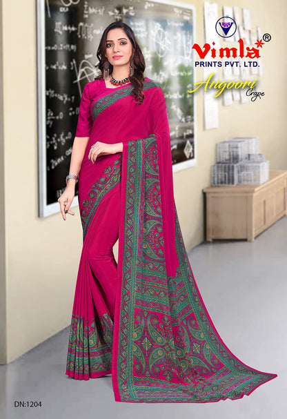 Vimla WomenS Multi Crepe Silk Uniform Saree With Blouse - Elegant Office Wear, Comfortable And Durable, Vibrant Colors, Easy Ma