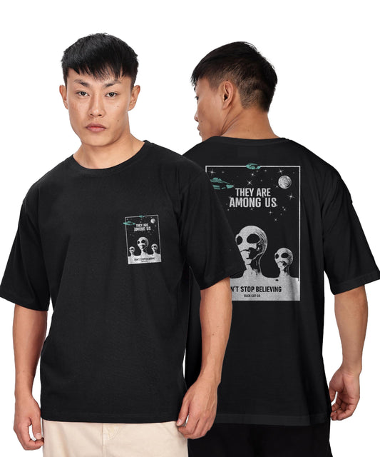 KydaMenS Oversized Cotton Round Neck Front And Back Printed Tshirt (Pack Of 1)