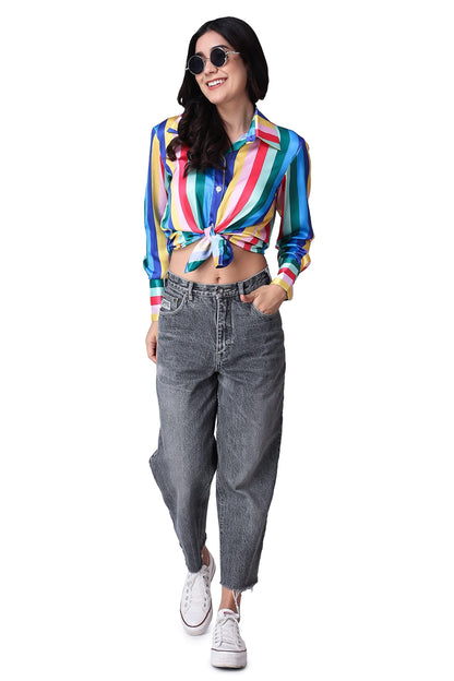 POPWINGS Printed Full-Sleeves Regular-Fit Satin Printed Shirt for Women Stylish Western Casual Wear
