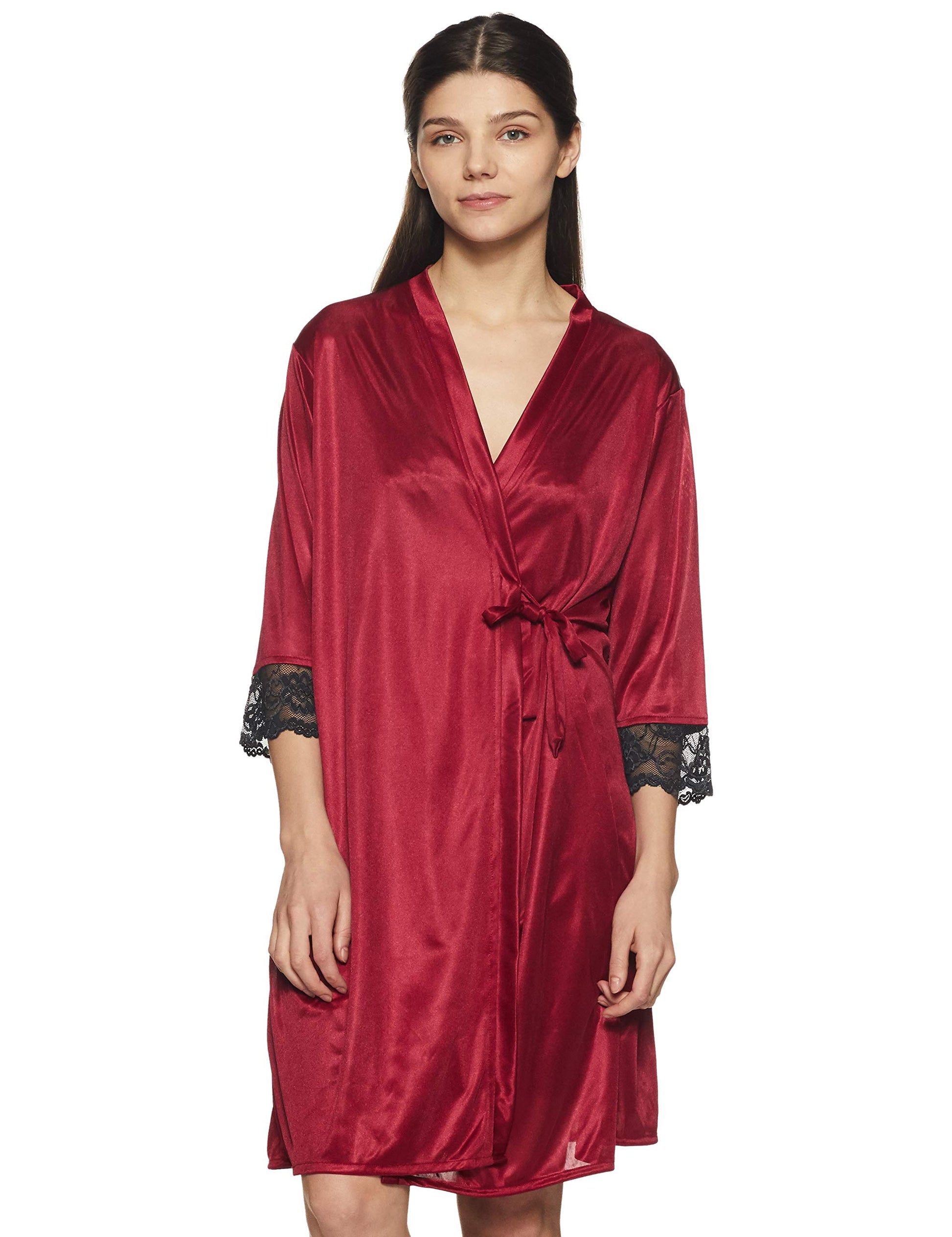 Clovia Womens Satin Solid Nightwear Set Pack of 2 (NSM294P09O_Maroon_Free Size_Red, Maroon_Free Size)