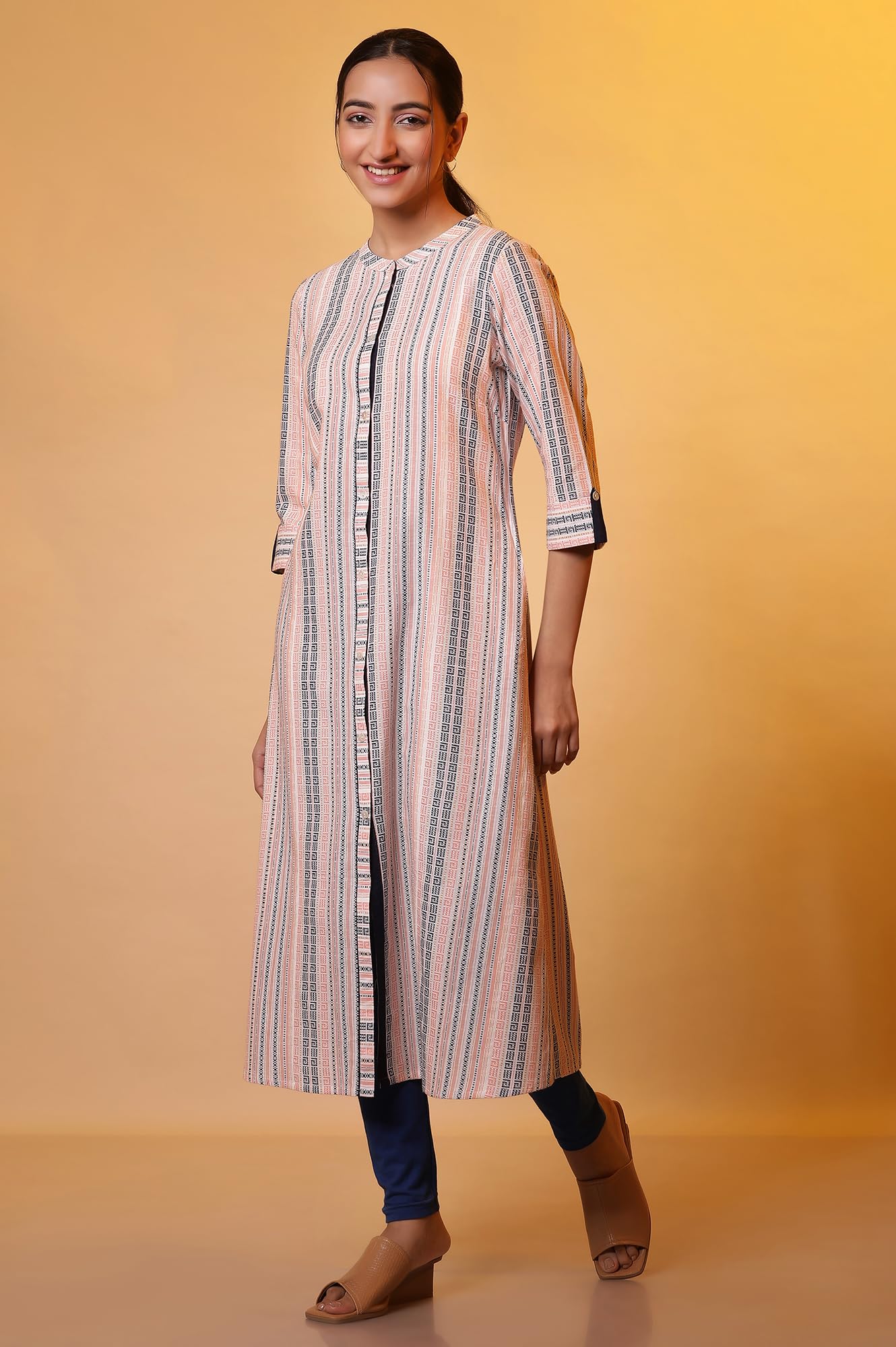 Aurelia Women's Striped Cotton A-line Kurta