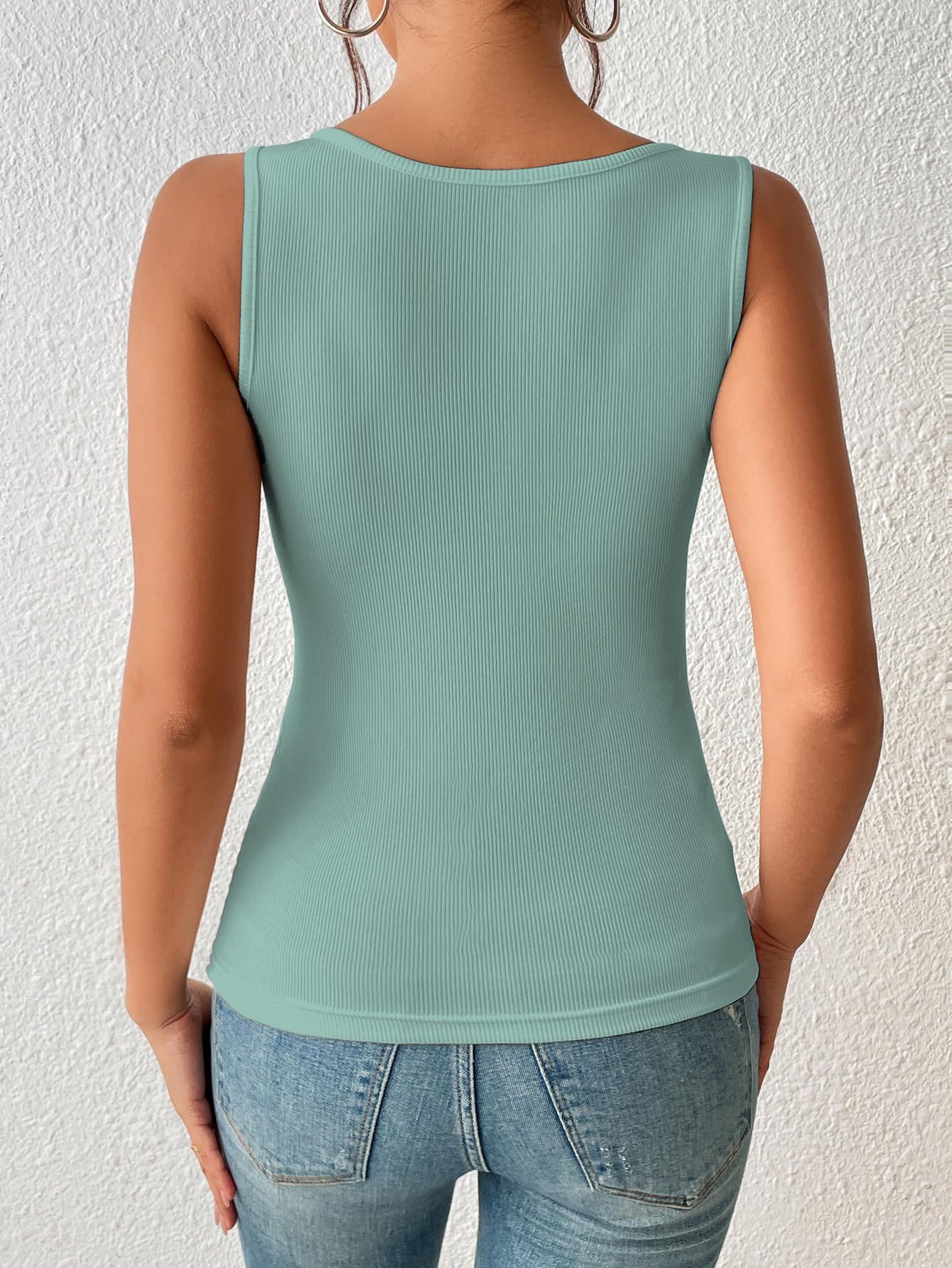 Sugathari Womens Teal Green Cut Out Asymmetrical Neck Rib Knit Jeans Korean Trendy Tank Western Tops for Women Stylish (T-Shirt