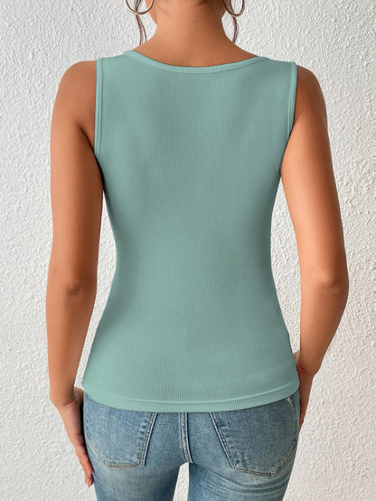 Sugathari Womens Teal Green Cut Out Asymmetrical Neck Rib Knit Jeans Korean Trendy Tank Western Tops for Women Stylish (T-Shirt