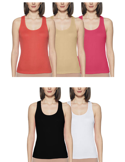Rupa Softline Women Super Combed Cotton Tank Top with Racer Back,Stretchable and Body-Hugging,for Yoga,Gym wear and Sports Activ