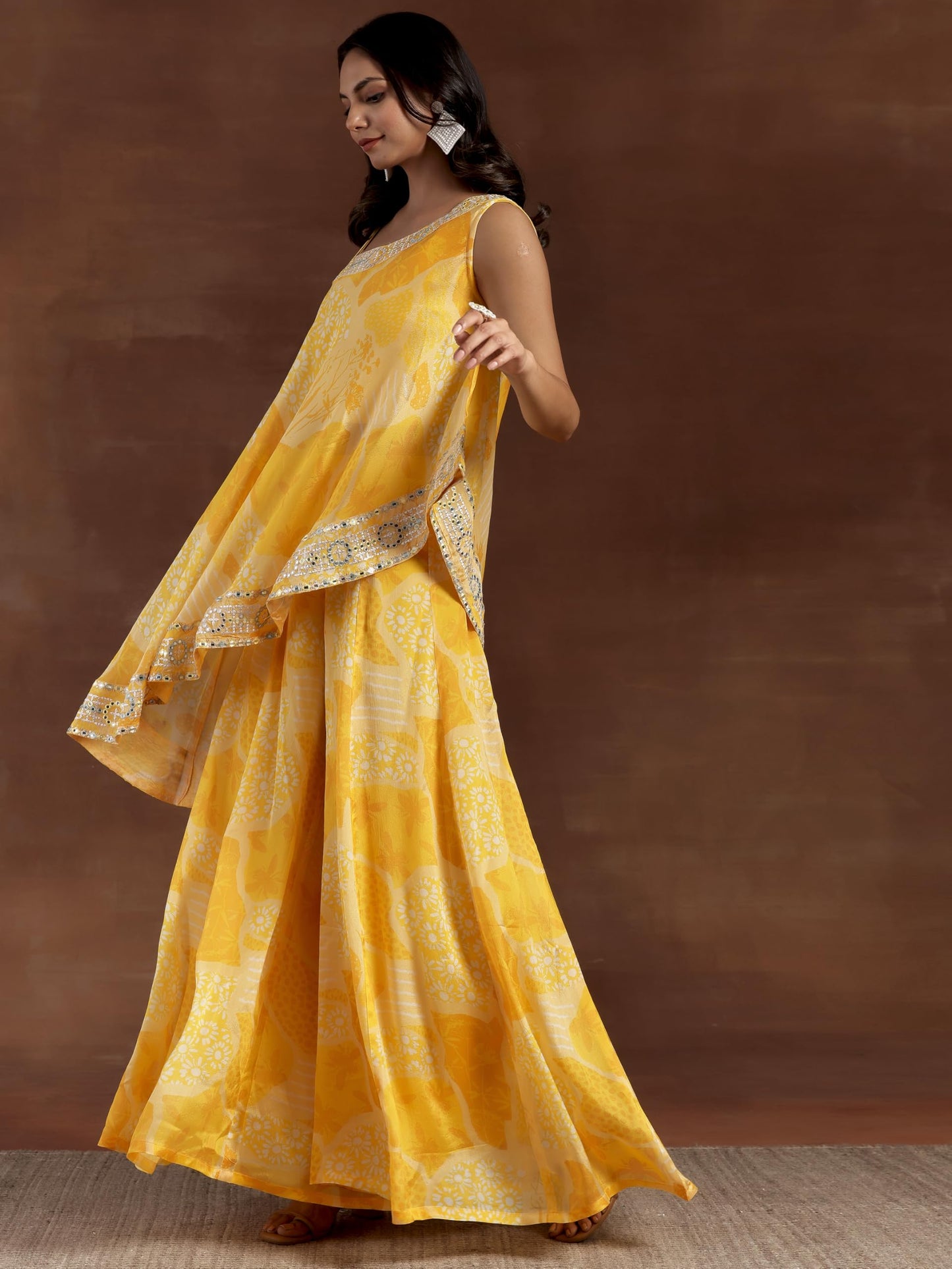 Libas Womens Printed Silk Blend Co-Ord Set For Women Yellow