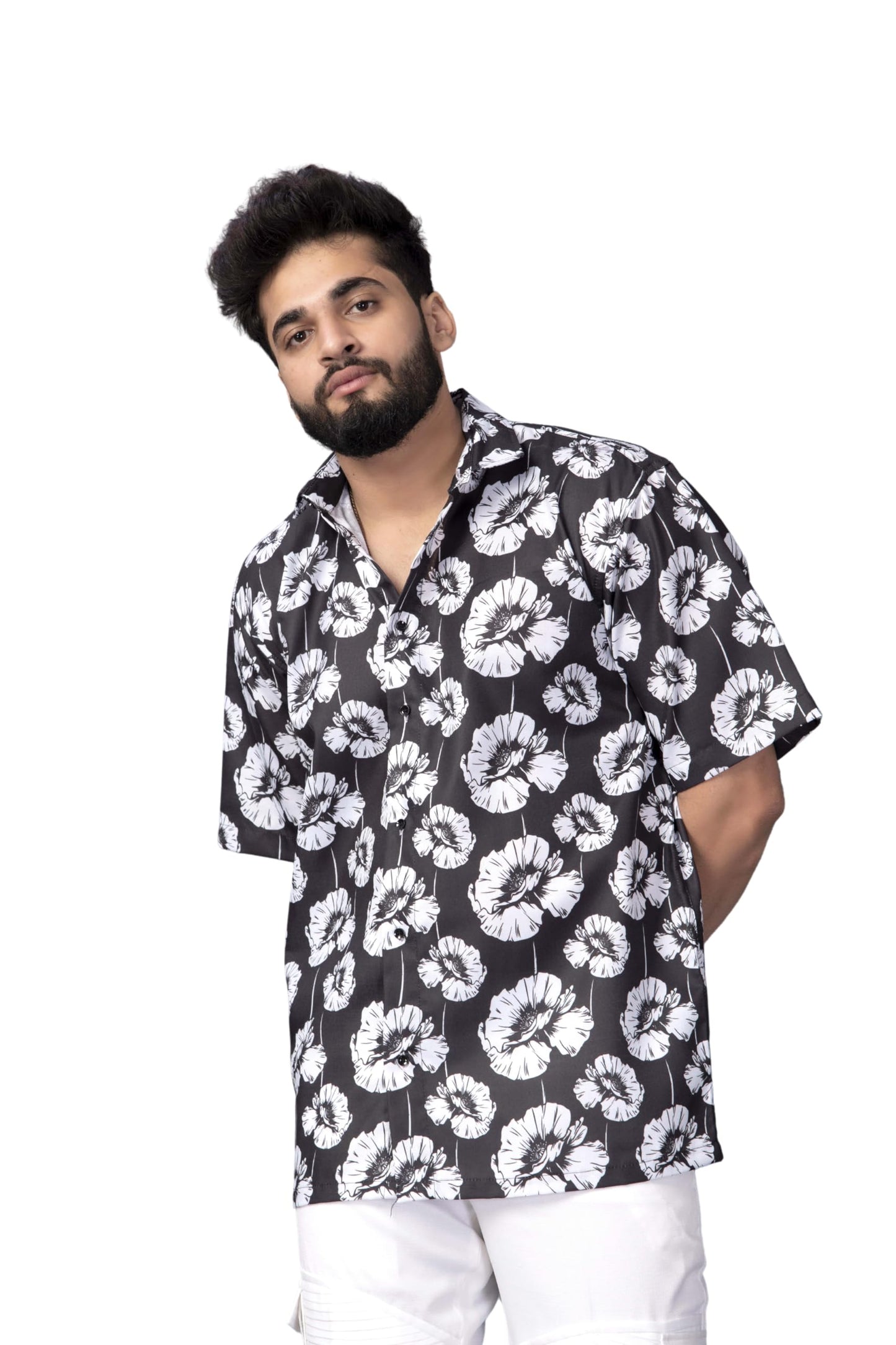 Brown Culture MenS Cotton Blend Abstract Print Shirt With Spread Collared Half Sleeves Standard Length And Button Down Closure