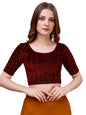 Pujia Mills WomenS Readymade Hosiery Velvet Lycra Stretchable Round Neck Half Sleeve Blouse With Jari Work Fancy Maroon Color L
