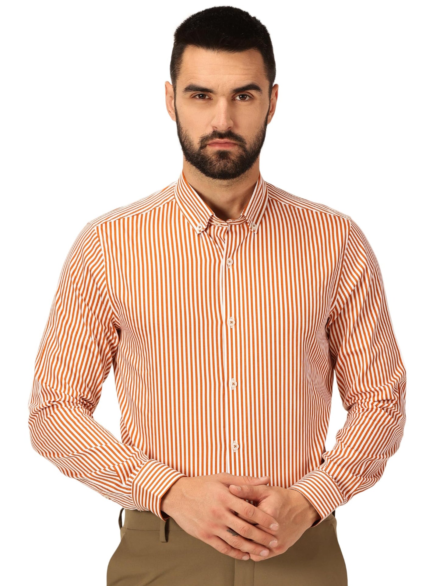 Thomas Scott 100% Cotton Full Sleeves Button-Down Collar Slim Fit Formal Shirt for Mens Dark Orange