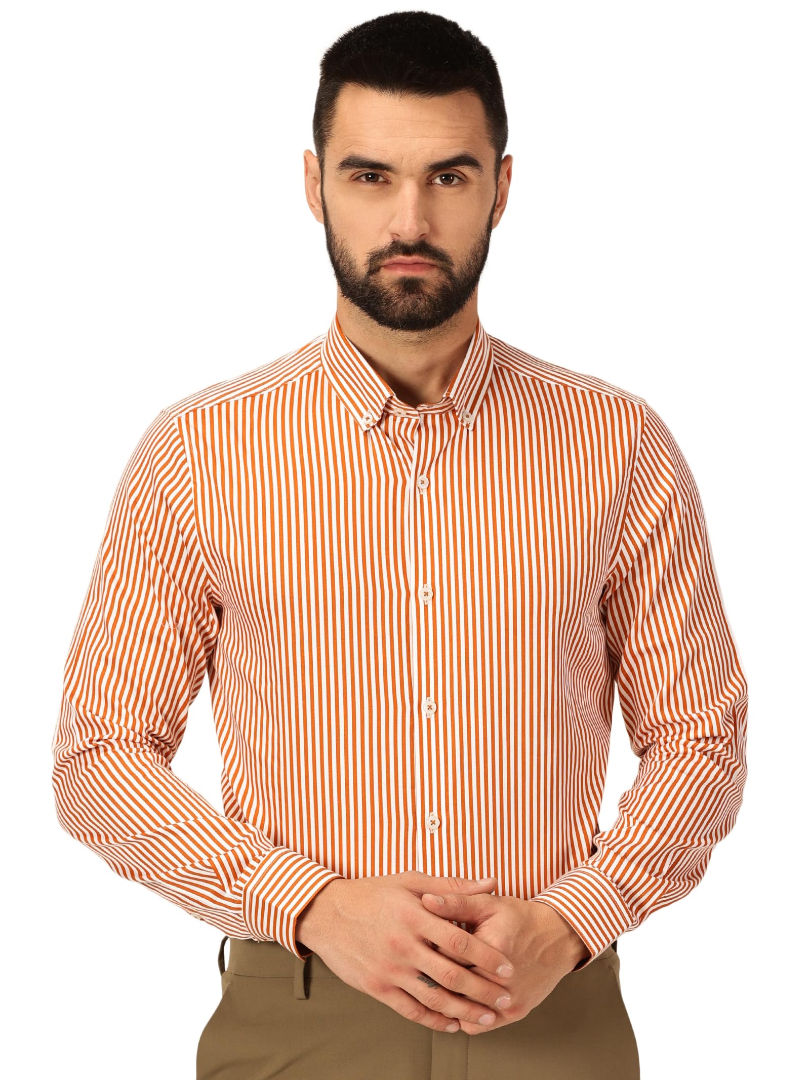 Thomas Scott 100% Cotton Full Sleeves Button-Down Collar Slim Fit Formal Shirt for Mens Dark Orange