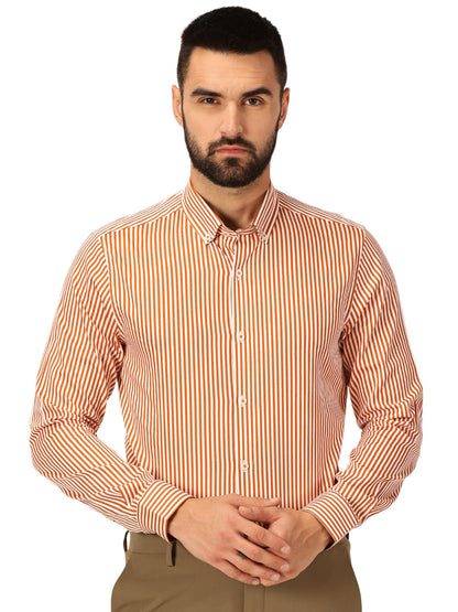 Thomas Scott 100% Cotton Full Sleeves Button-Down Collar Slim Fit Formal Shirt for Mens Dark Orange