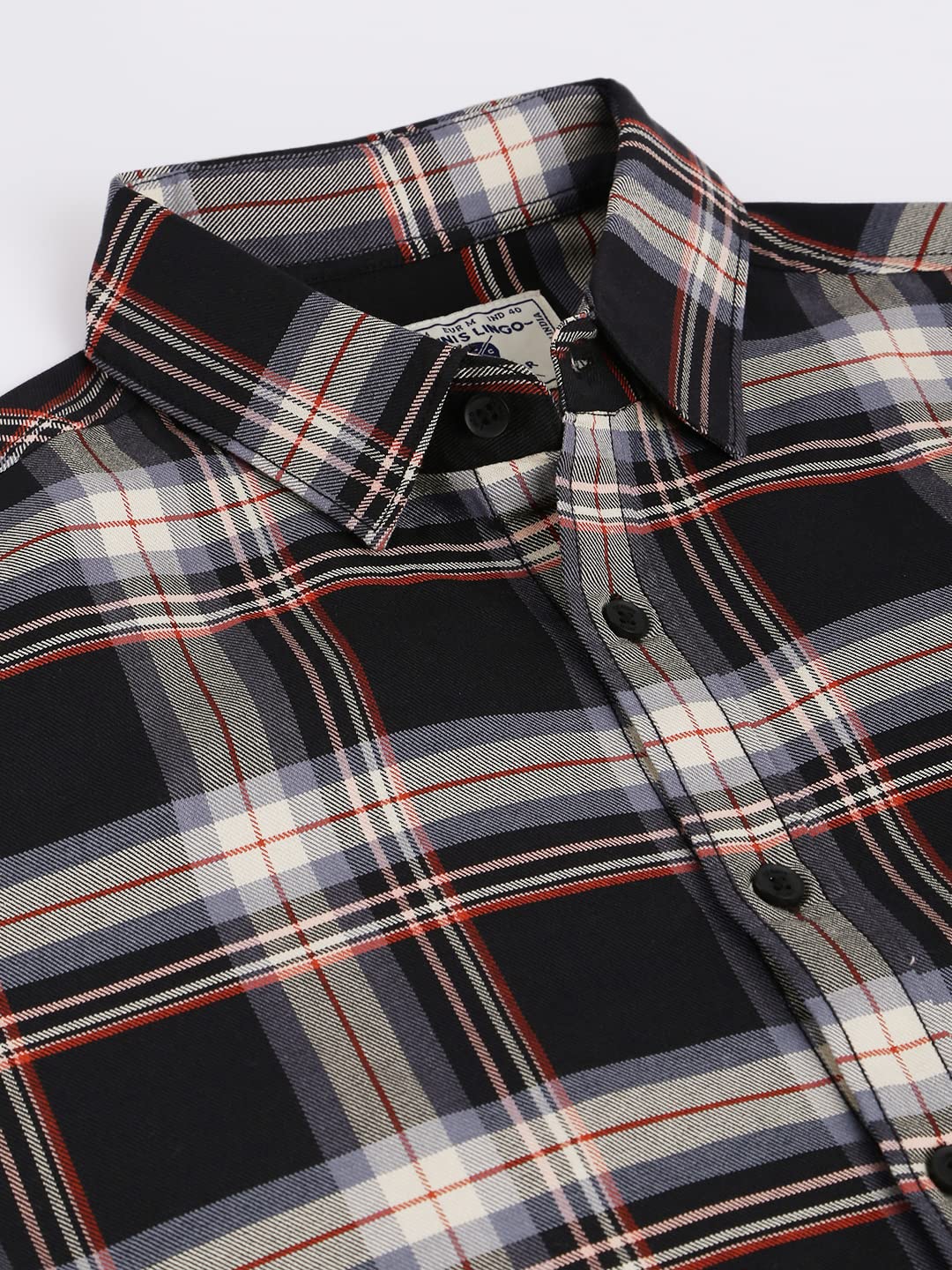 Dennis Lingo MenS Cotton Tartan Plaid Checkered Slim Fit Casual Shirt, Full Sleeve Shirt For Formal & Casual Wear (C4113_Black,