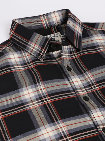 Dennis Lingo MenS Cotton Tartan Plaid Checkered Slim Fit Casual Shirt, Full Sleeve Shirt For Formal & Casual Wear (C4113_Black,