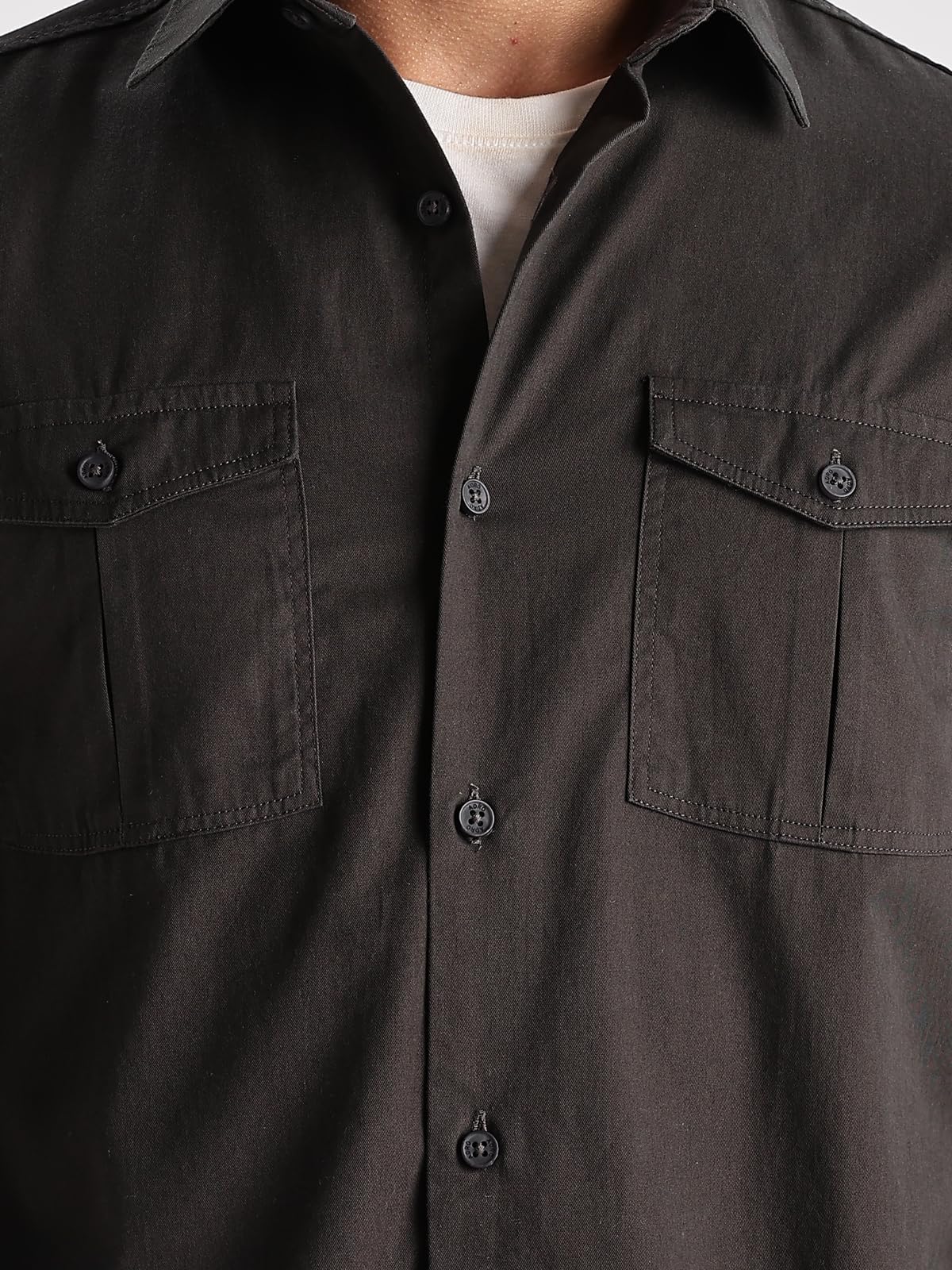 ADRO Cargo Shirts for Men | Double Pocket Mens Casual Shirt | 100% Cotton Plain Shirts | Full Sleeve Shirt | Summer - Regular Fi