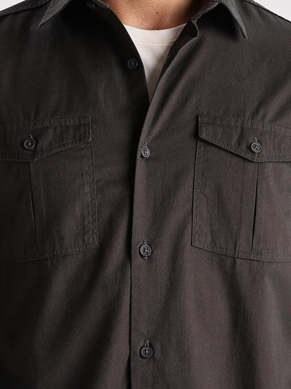 ADRO Cargo Shirts for Men | Double Pocket Mens Casual Shirt | 100% Cotton Plain Shirts | Full Sleeve Shirt | Summer - Regular Fi