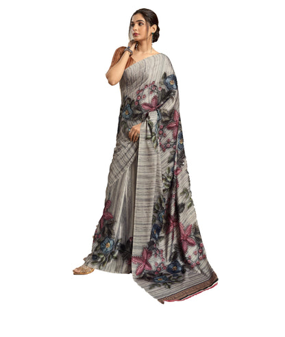 Pujia Mills Woman Digital Print Satin Silk Sadi Indian Ethnic Wear Printed Saree With Unstitch Blouse Regular Print Sadi Simple