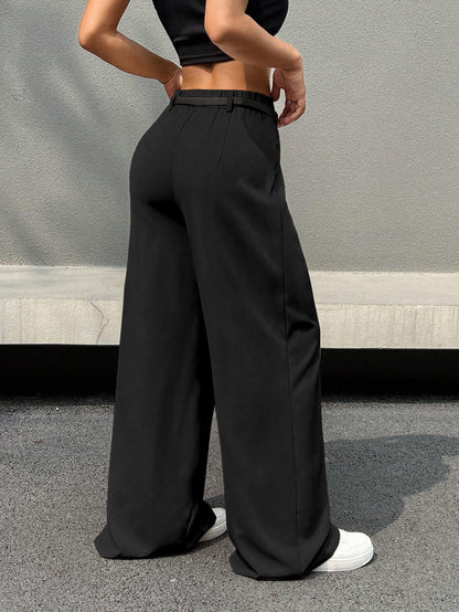 Shasmi Womens Black Pleated High Waist Wide Leg Pants  Elegant Loose Fit Black Trousers with Pockets, Casual & Office Wear Strai