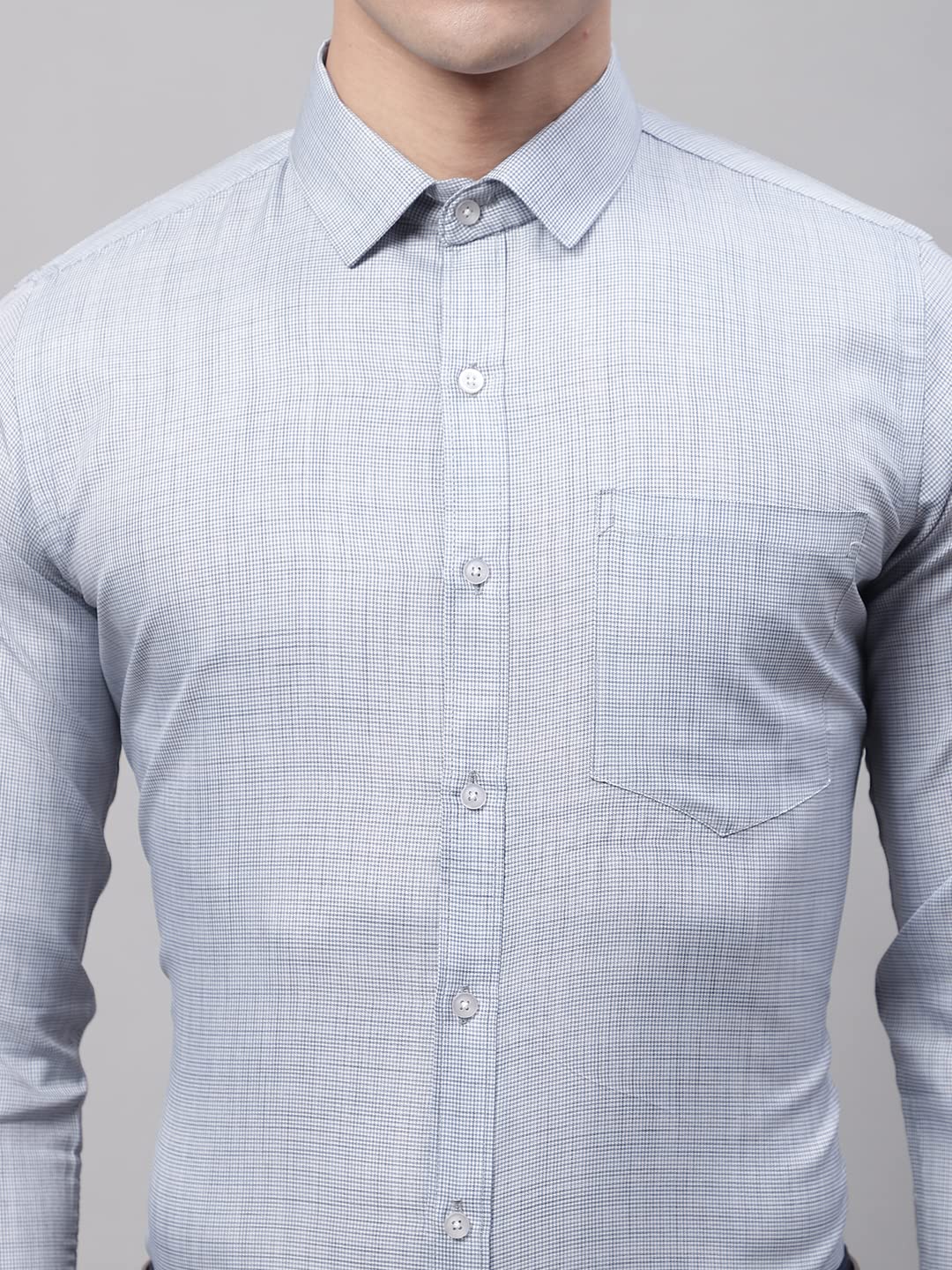 Style Quotient Men Blue and White Solid Self Design Polycotton Slim Fit Formal Shirt