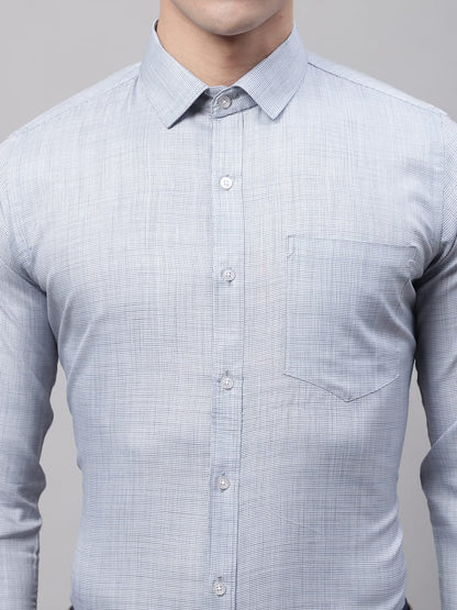 Style Quotient Men Blue and White Solid Self Design Polycotton Slim Fit Formal Shirt