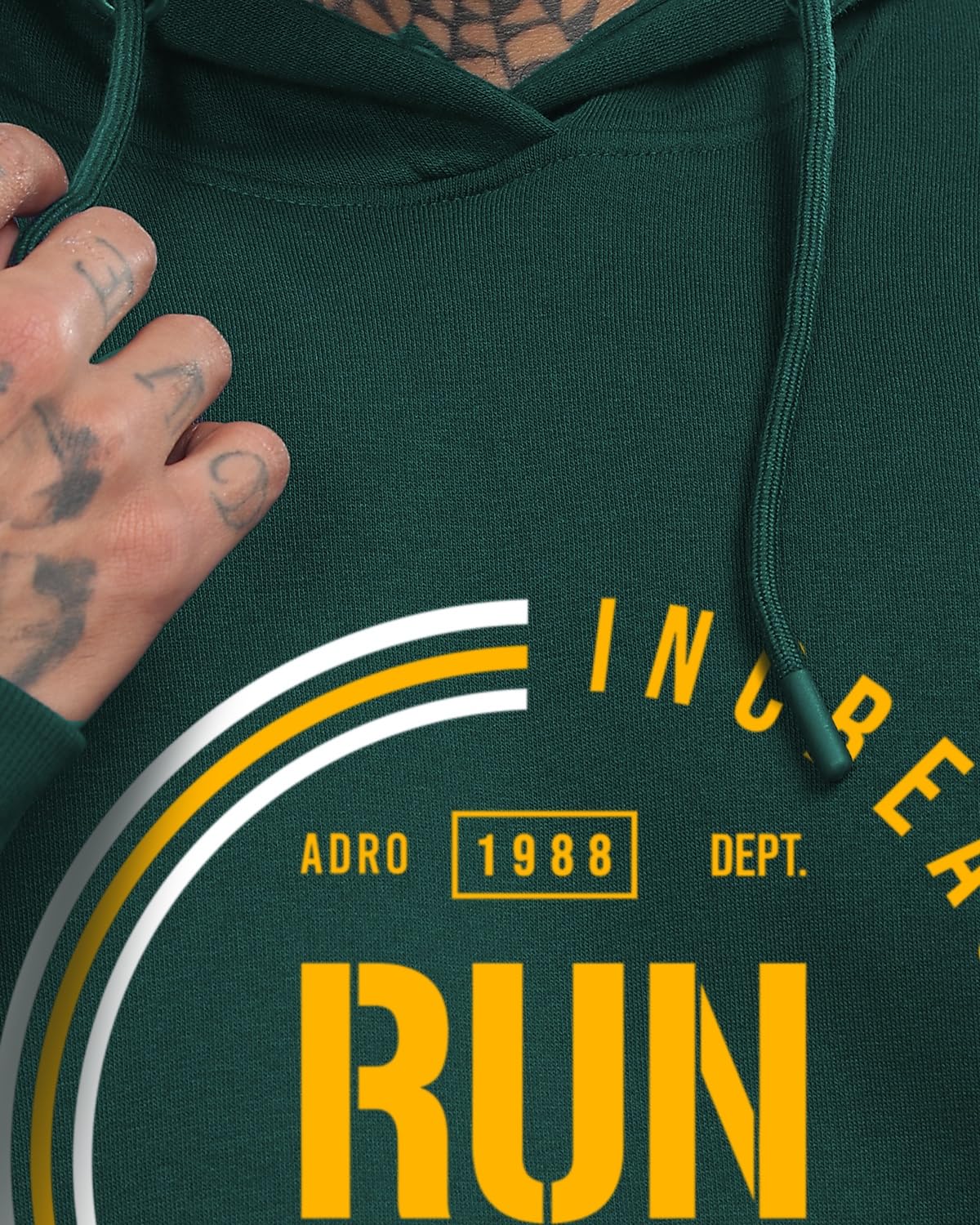 ADRO Men's Cotton Neck Hooded Sweatshirt (H24-FAST-GRN_Green
