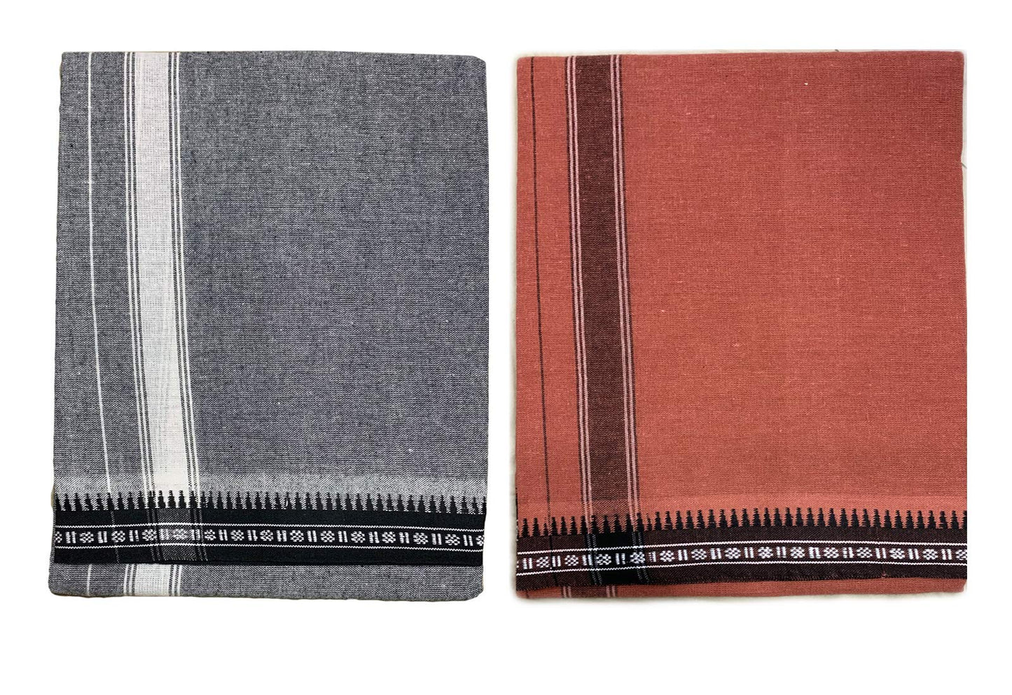 Prakasam Cotton Mens Colour Thalapathi Border Single Dhoti/Size1.28X2.00 Mtrs/Combo Pack Of 2 Dhoties