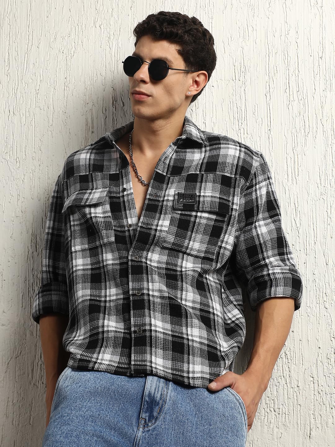 Hubberholme Men Summer Cotton Spread Collar Long Sleeves Oversized Casual Shirt 32