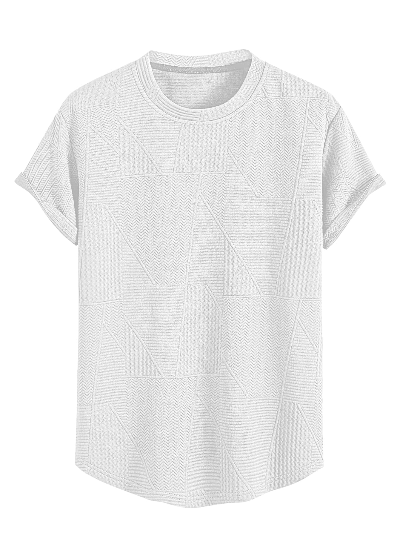 Greciilooks T Shirt For Men Cotton | Textured Oversized Fit Man T-Shirt | Round Neck Half Sleeve Men T-ShirtS White