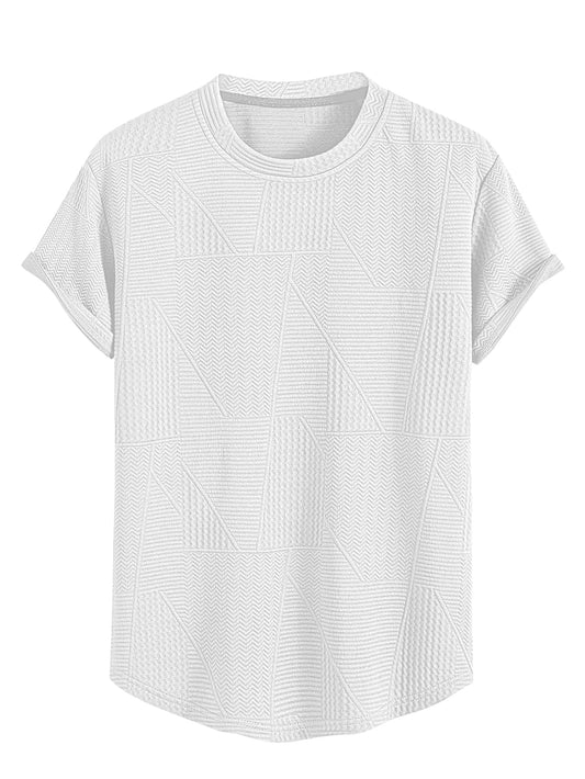 Greciilooks T Shirt For Men Cotton | Textured Oversized Fit Man T-Shirt | Round Neck Half Sleeve Men T-ShirtS White
