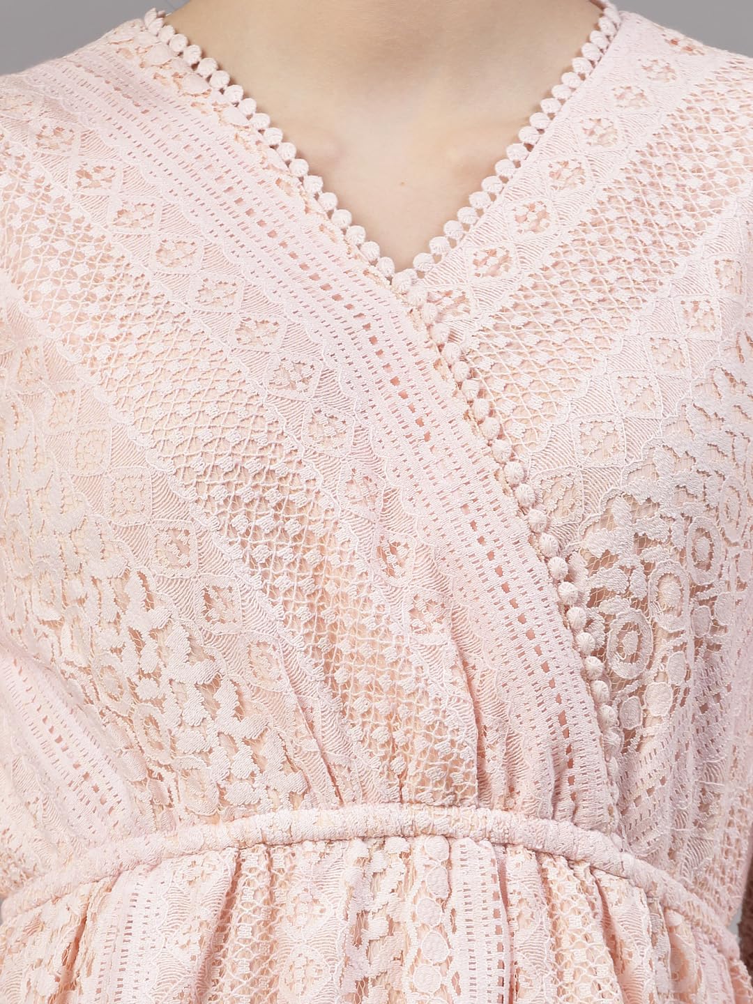 Style Quotient Women Peach Lace Casual Top
