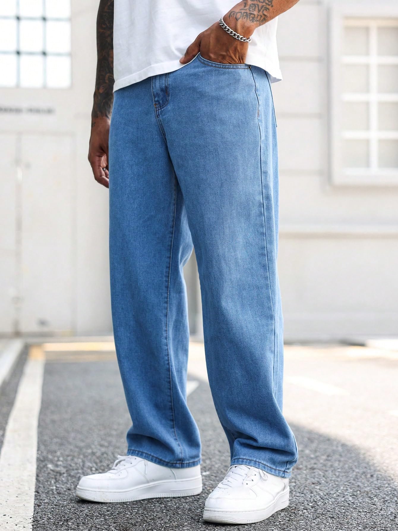 Kotty MenS Solid Zero Gravity Baggy Storm Breaker Shadow Jeans(Blue,28)