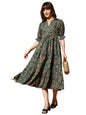 Kzully | Dress For Women | Midi Dress | Floral Printed | Polyester Fabric | Bell Sleeve Ethnic A-Line | Tiered Fit & Flare | Cas