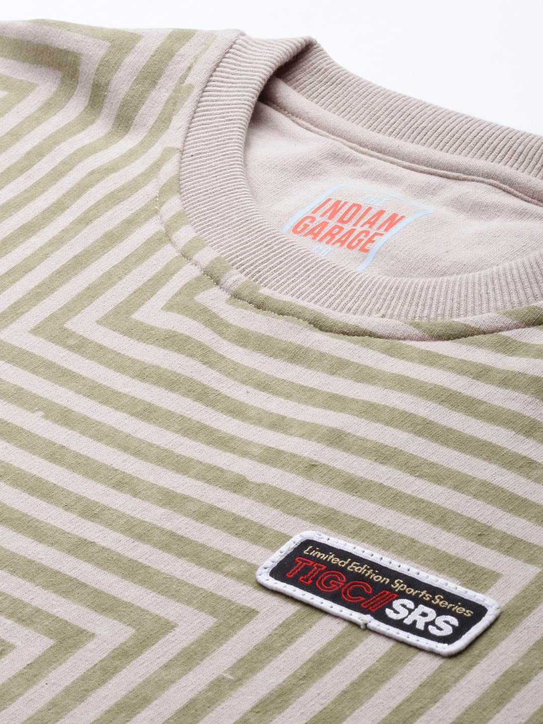 The Indian Garage Co Beige Regular Fit Striped Long Sleeve Pull On Sweatshirt