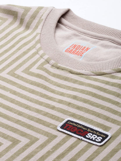 The Indian Garage Co Beige Regular Fit Striped Long Sleeve Pull On Sweatshirt