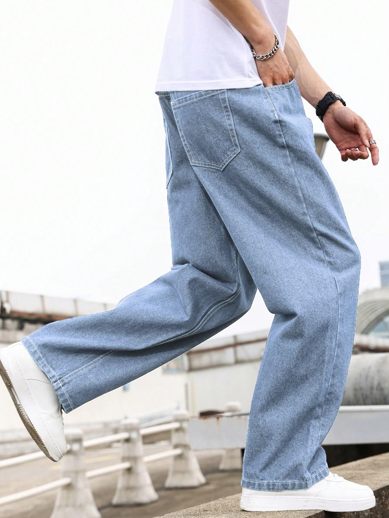 Kotty MenS Solid Zero Gravity Baggy Storm Breaker Shadow Jeans(Blue,28)