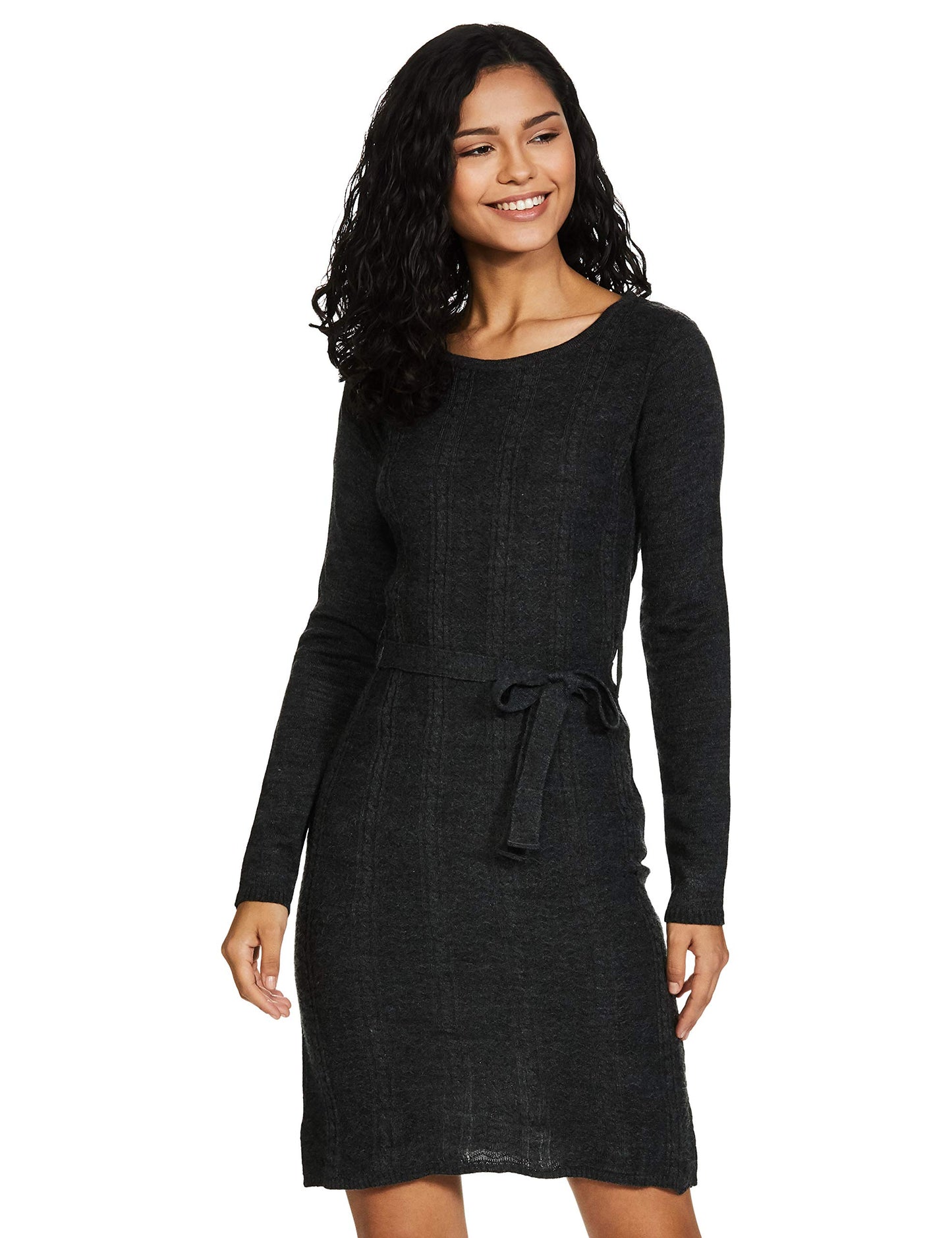 Aurelia WomenS Acrylic Grey Round Neck Winter Dress Below The Knee (20Noa11628-700775_Dark_S)